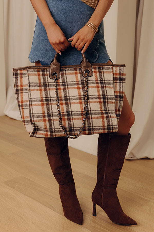 Wintry Dreams Plaid Tote in Chocolate