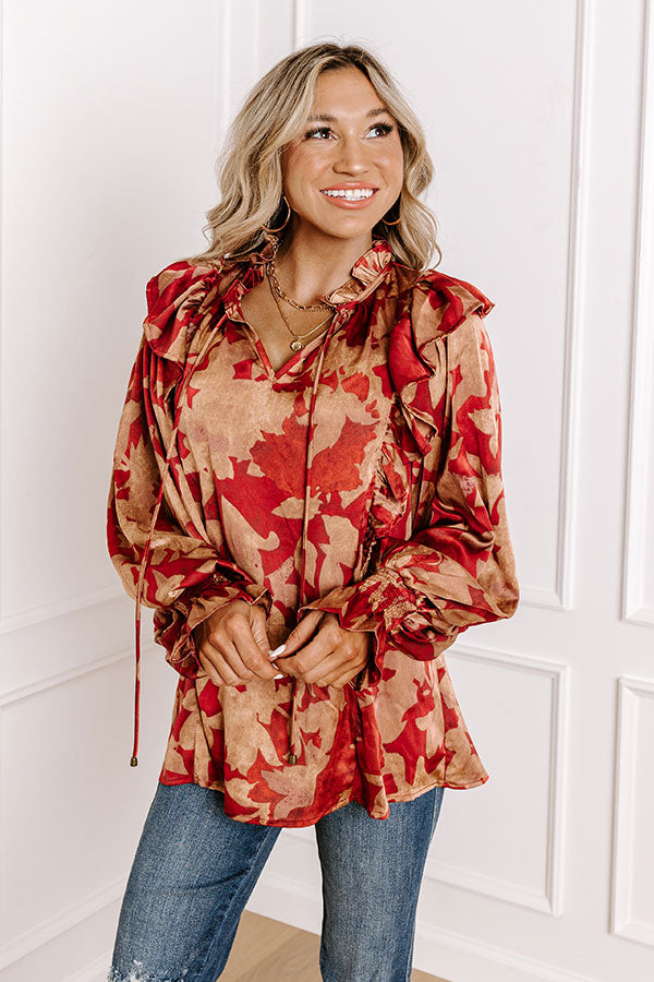 Set The Show Off Satin Ruffle Top Image - 1