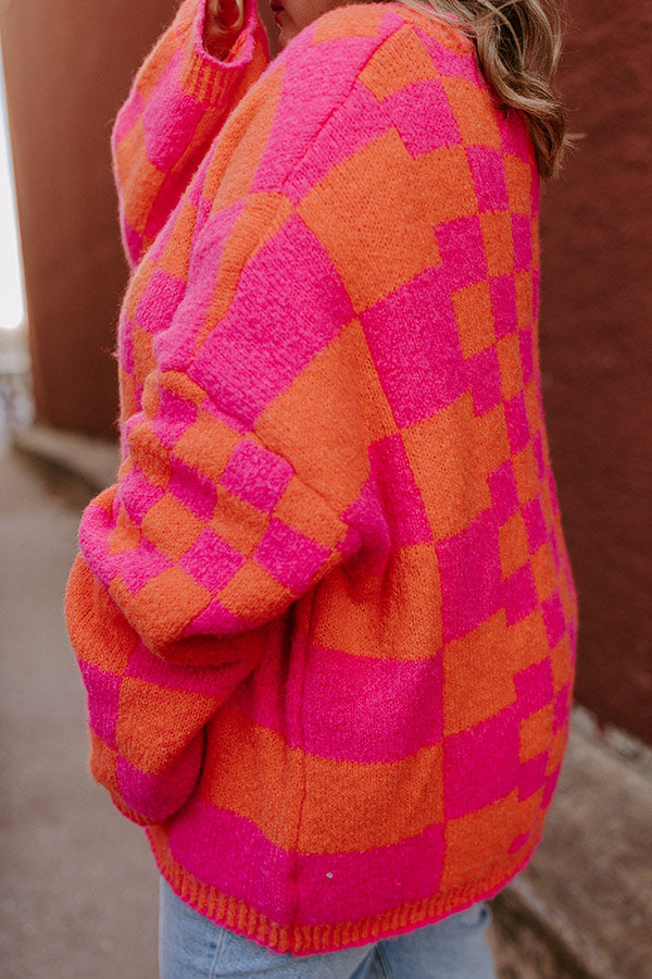Around The Block Checkered Cardigan in Hot Pink Curves Image - 4