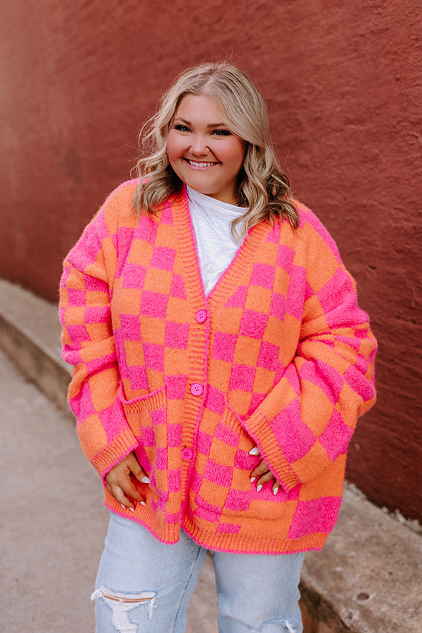 Around The Block Checkered Cardigan in Hot Pink Curves Image - 3