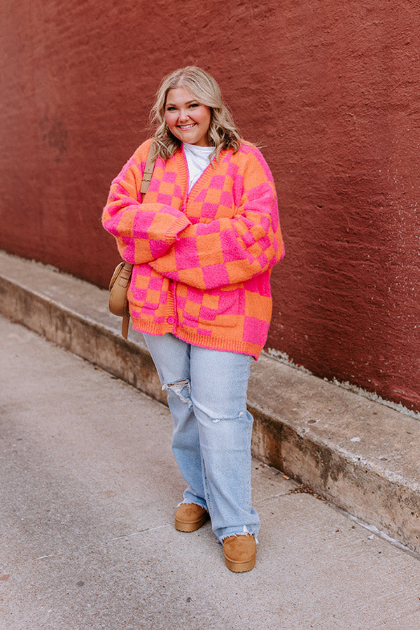 Around The Block Checkered Cardigan in Hot Pink Curves Image - 1