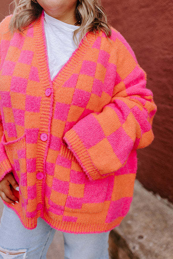 Around The Block Checkered Cardigan in Hot Pink Curves Image - 2