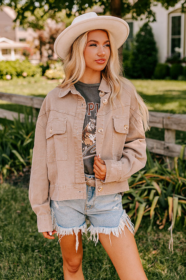 Fact Or Fiction Denim Jacket In Warm Taupe Image - 5