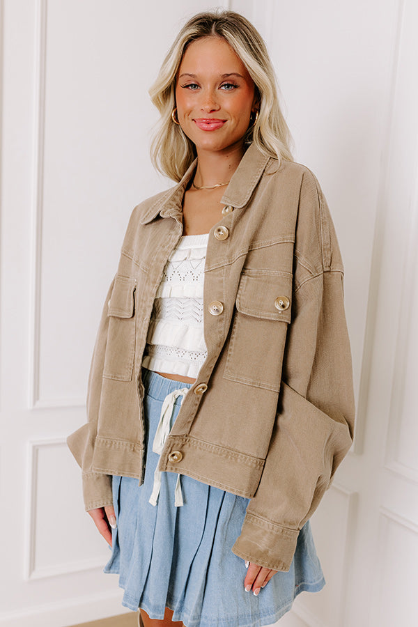 Fact Or Fiction Denim Jacket In Warm Taupe Image - 4