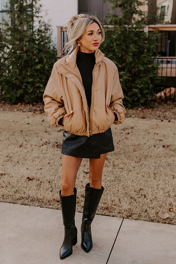 Feeling Spontaneous Faux Leather Jacket In Khaki Image - 1