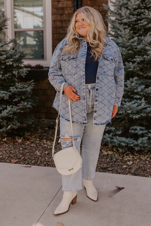 Stop Time Light Weight Denim Jacket in Light Wash Curves Image - 1