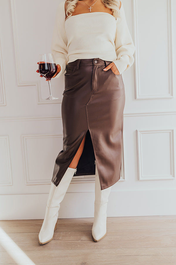 The Eras High Waist Faux Leather Skirt in Chestnut Image - 2