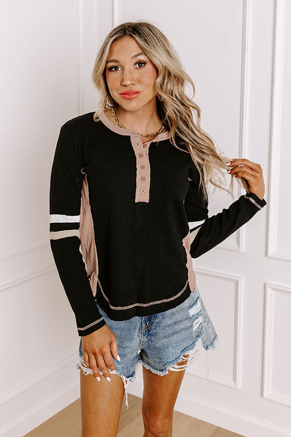 Adorable Vibes Henley Top In Black Image - 1