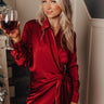 Hampton Wrap Satin Dress In Wine Image - 1