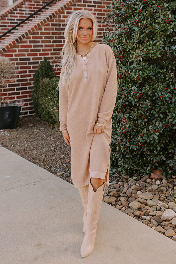 Fall Sentiments Waffle Knit Midi In Iced Latte Image - 1