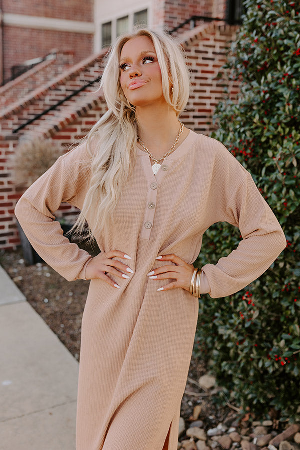 Fall Sentiments Waffle Knit Midi In Iced Latte Image - 2