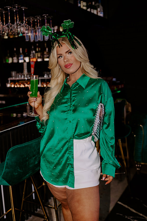 Milan Muse Rhinestone Satin Top In Kelly Green Curves Image - 2