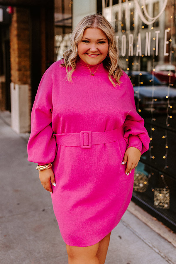 Slow Mornings Sweater Dress In Hot Pink Curves Image - 4