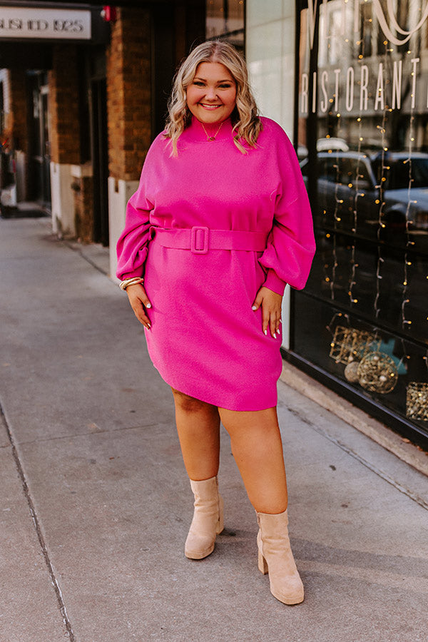 Slow Mornings Sweater Dress In Hot Pink Curves Image - 2