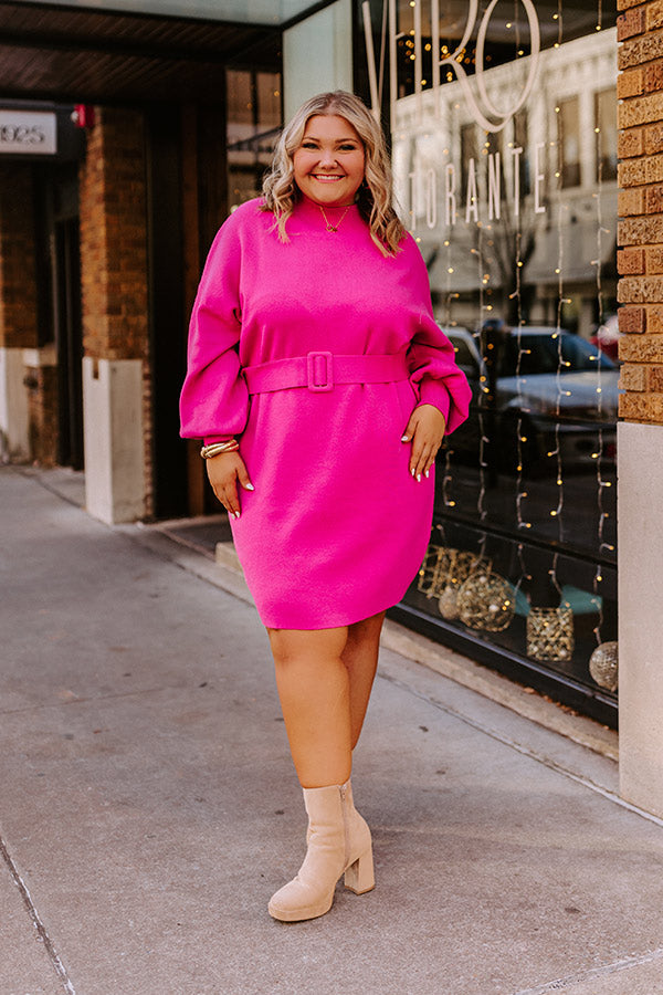 Slow Mornings Sweater Dress In Hot Pink Curves Image - 3