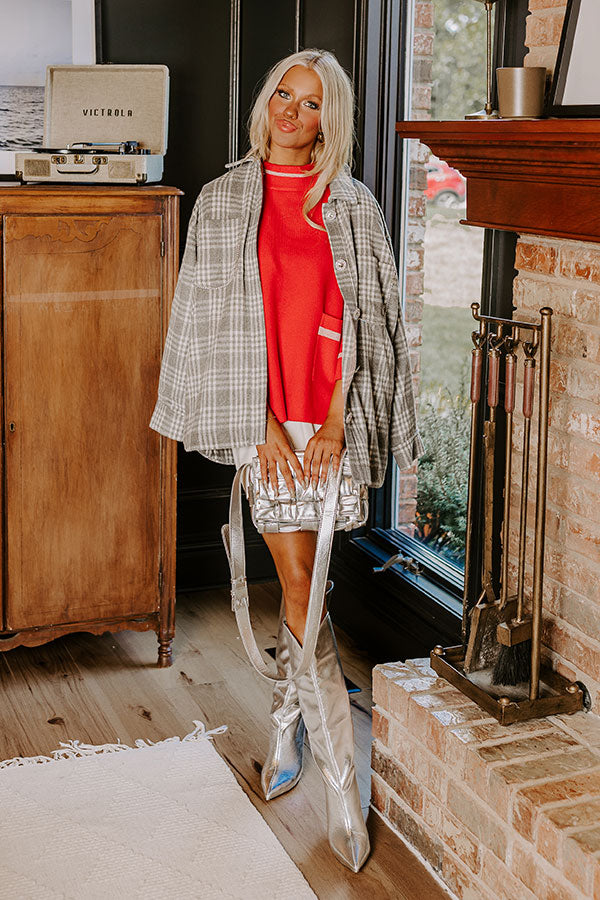 Start The Bonfire Embellished Plaid Jacket in Grey Image - 1