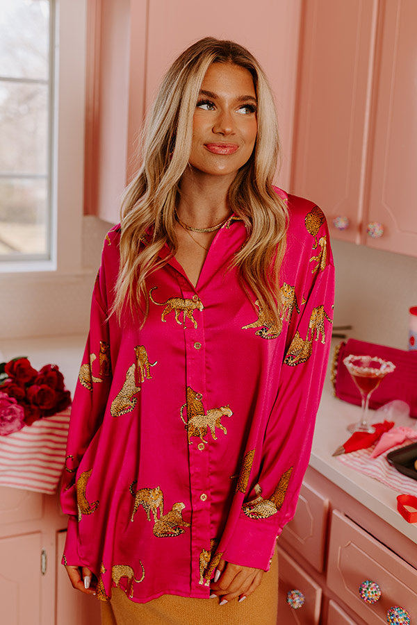 On The PR List Button Up In Fuchsia Image - 2
