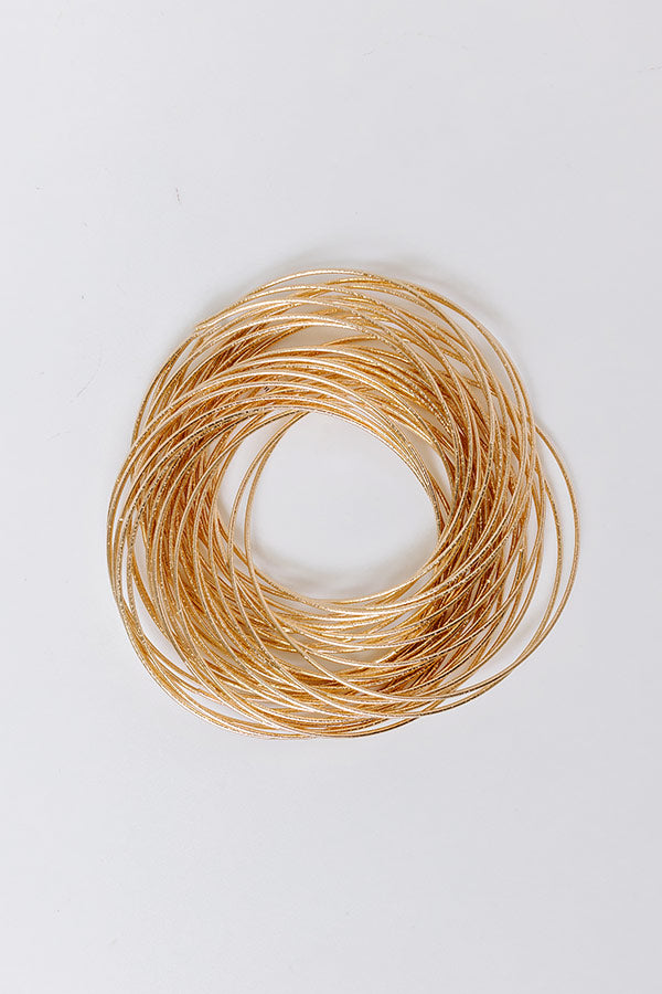 For The Record Bangle Bracelet Set In Gold