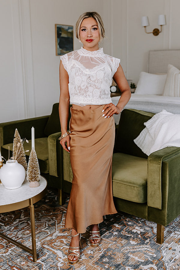 Sleek Sophistication Satin Skirt in Camel Image - 4