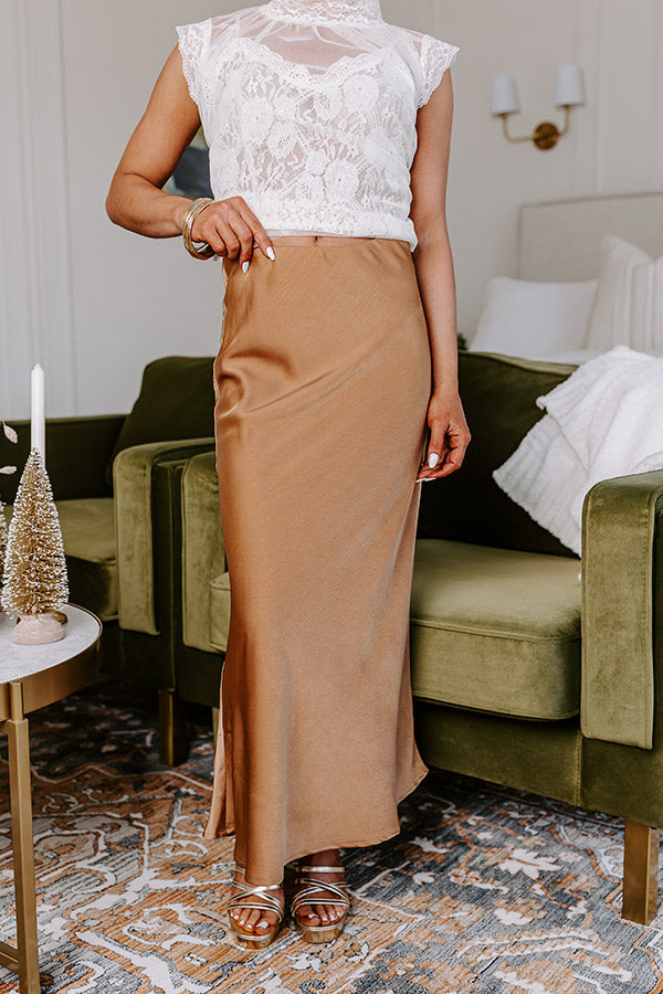 Sleek Sophistication Satin Skirt in Camel Image - 5