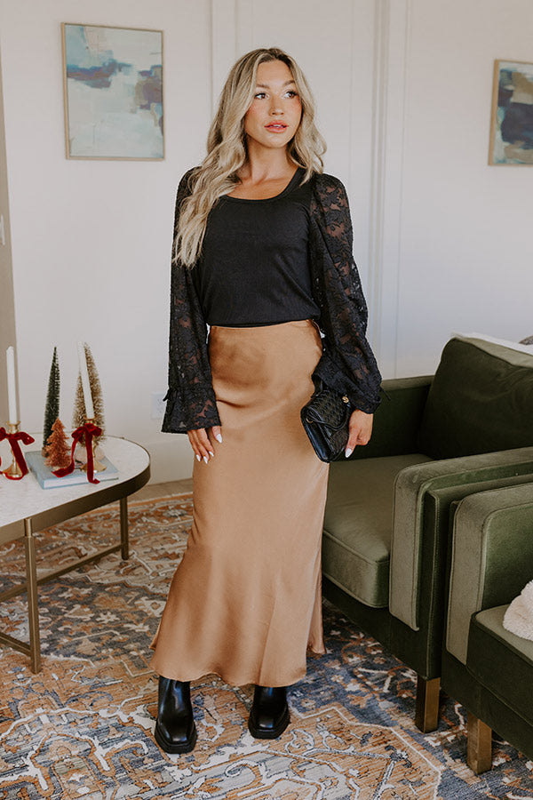 Sleek Sophistication Satin Skirt in Camel Image - 1