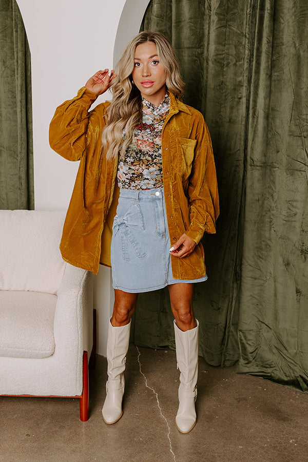 Pure Heart Velvet Button Up In Mustard
