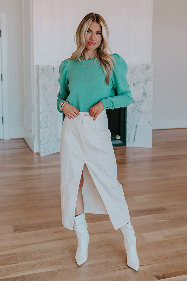 The Maris High Waist Denim Skirt in Cream Image - 4