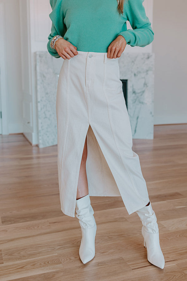 The Maris High Waist Denim Skirt in Cream Image - 5