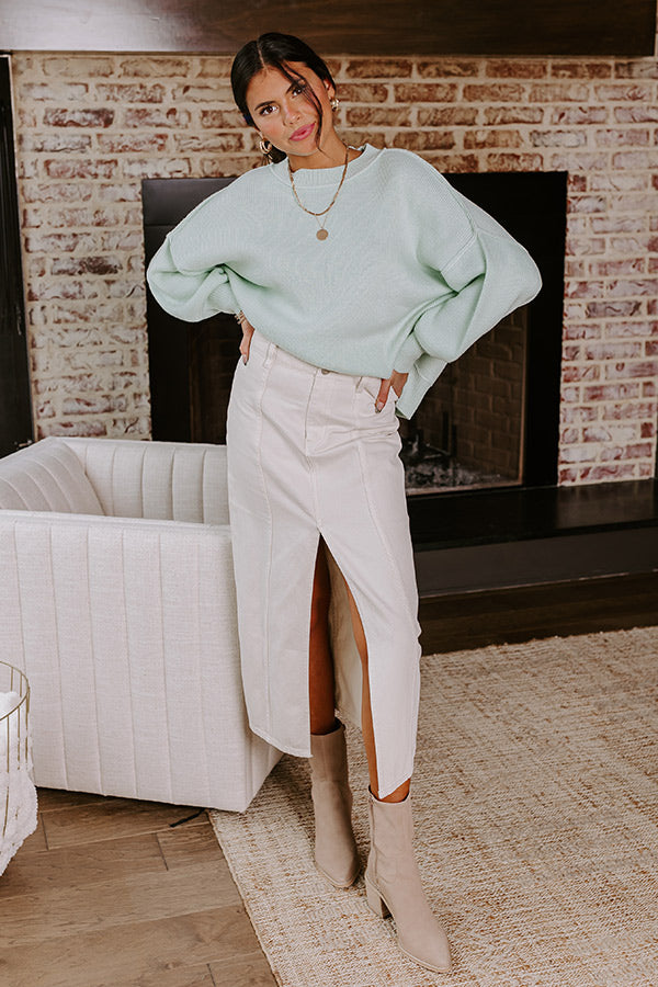 The Maris High Waist Denim Skirt in Cream Image - 1
