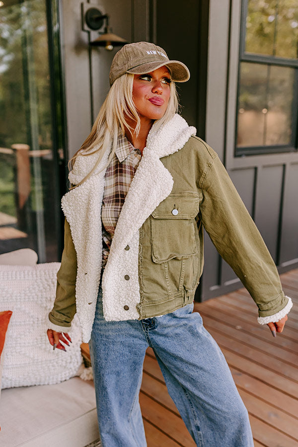 Layer Lover Sherpa Denim Jacket in Olive Image - 4