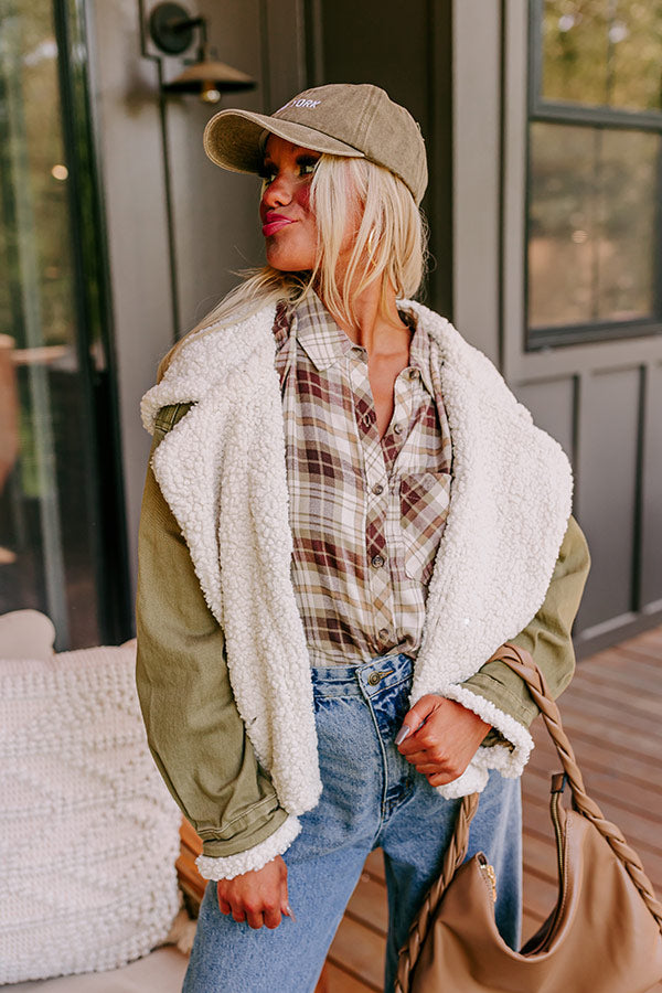 Layer Lover Sherpa Denim Jacket in Olive Image - 5