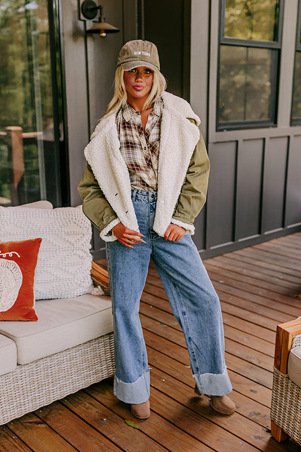 Layer Lover Sherpa Denim Jacket in Olive Image - 3