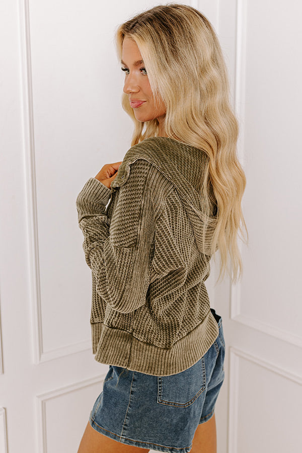 Autumn Vibes Waffle Knit Jacket In Olive Image - 3