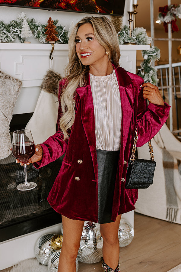 Luxe Lane Velvet Blazer In Wine Image - 1