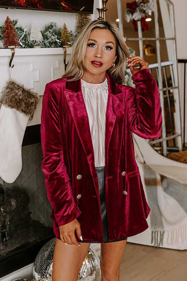 Luxe Lane Velvet Blazer In Wine Image - 4