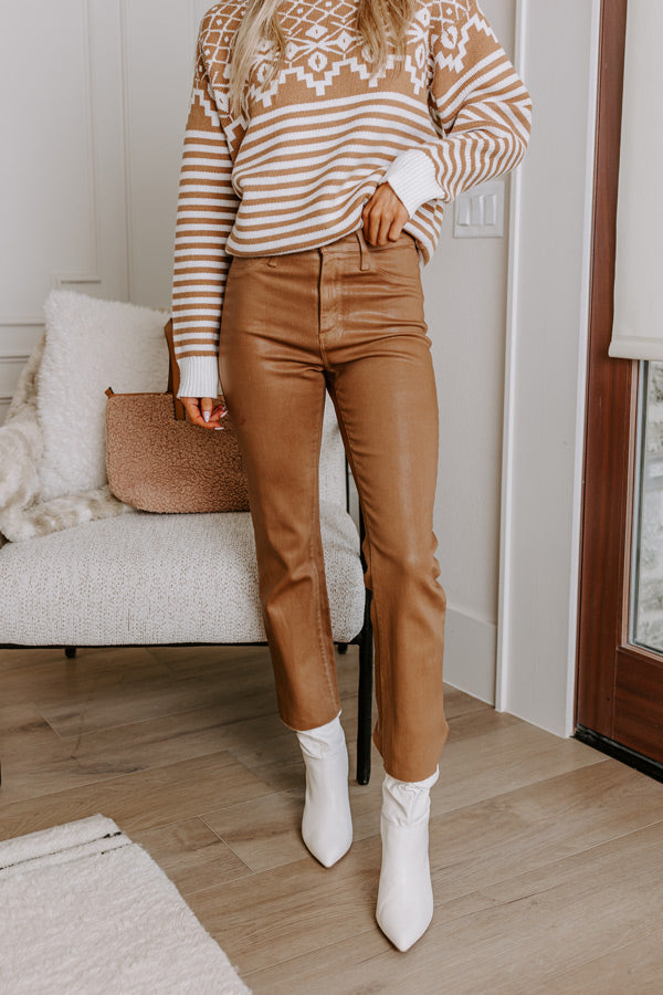 Just USA The Ariadne High Waist Coated Straight Leg Pants in Camel Image - 5