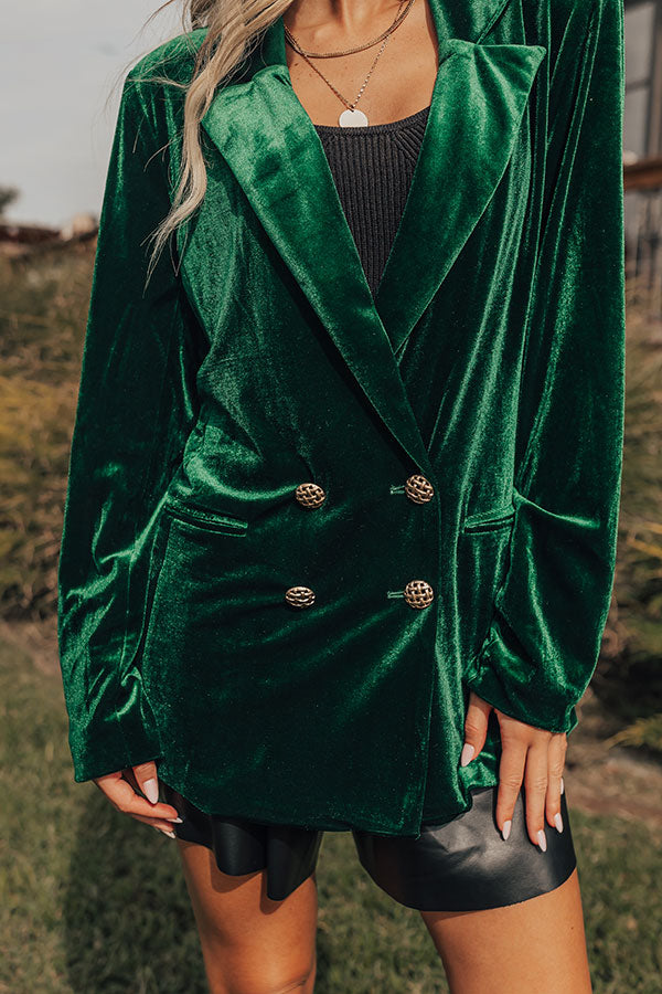 Luxe Lane Velvet Blazer In Hunter Green Image - 3