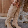 The Jessica Faux Suede Knee High Cowboy Boot in Iced Latte Image - 1