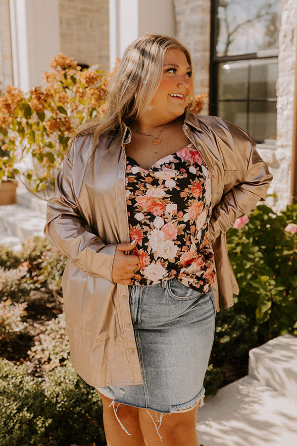 Sip Of Champagne Faux Leather Button Up Curves Image - 3