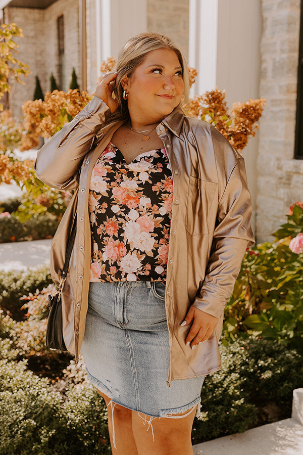 Sip Of Champagne Faux Leather Button Up Curves Image - 2