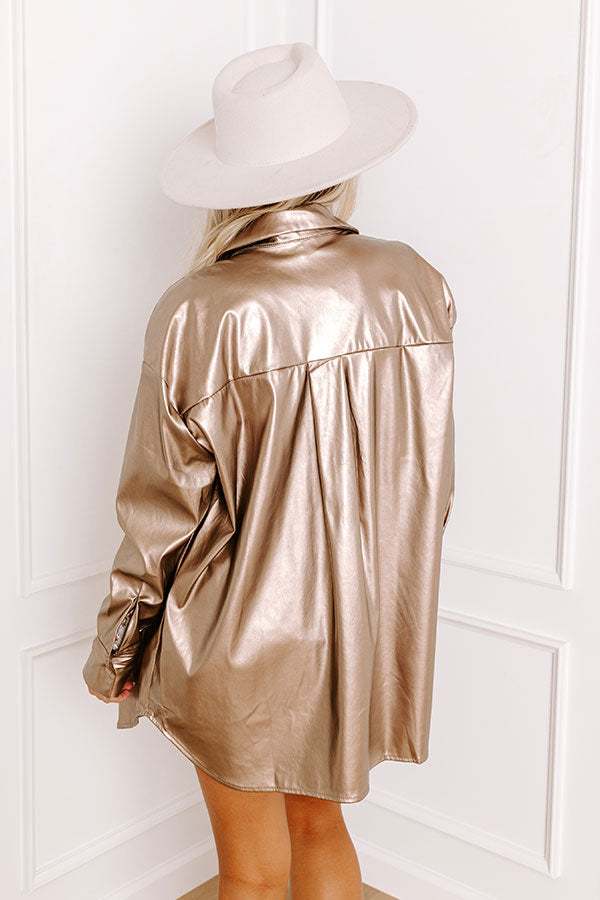 Sip Of Champagne Faux Leather Button Up Image - 4