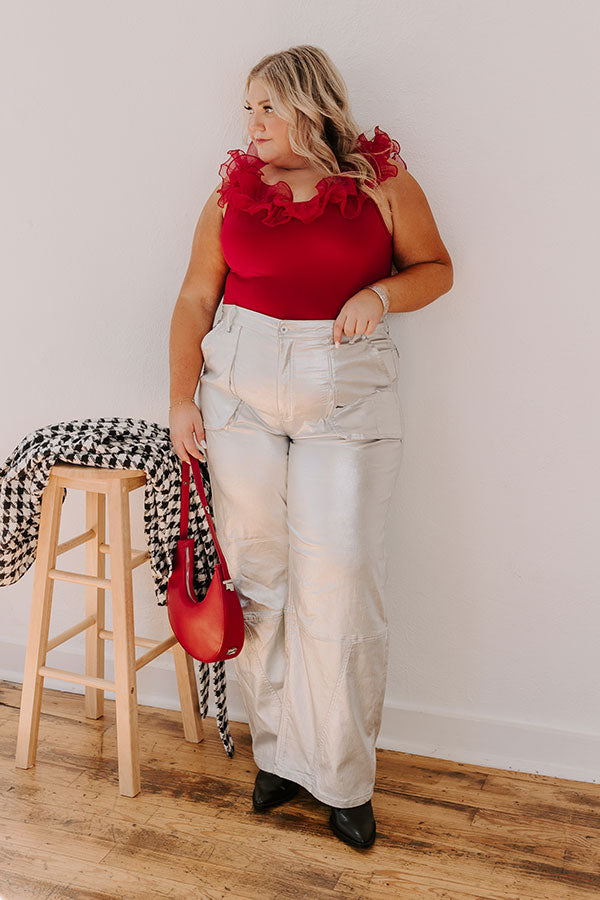 The Raleigh High Waist Metallic Pants In Silver Curves