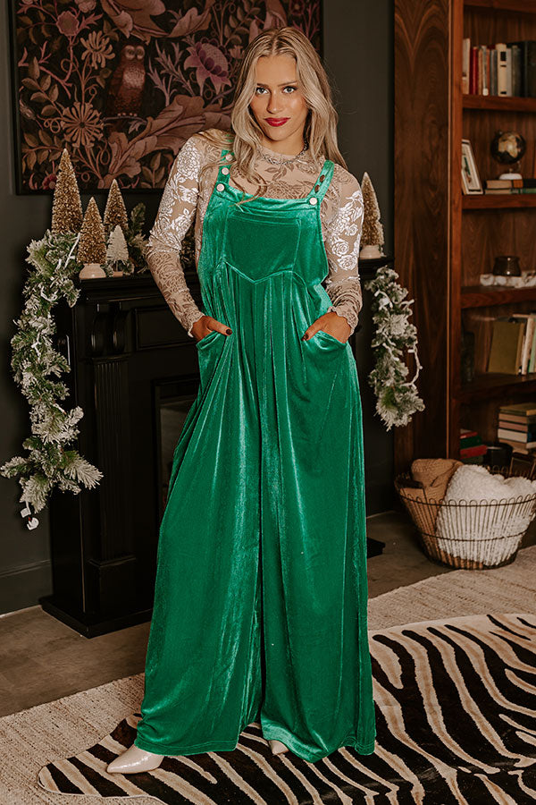 Evergreen State Of Mind Velvet Jumpsuit In Green Image - 1