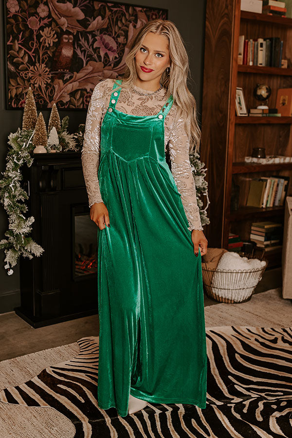 Evergreen State Of Mind Velvet Jumpsuit In Green Image - 3