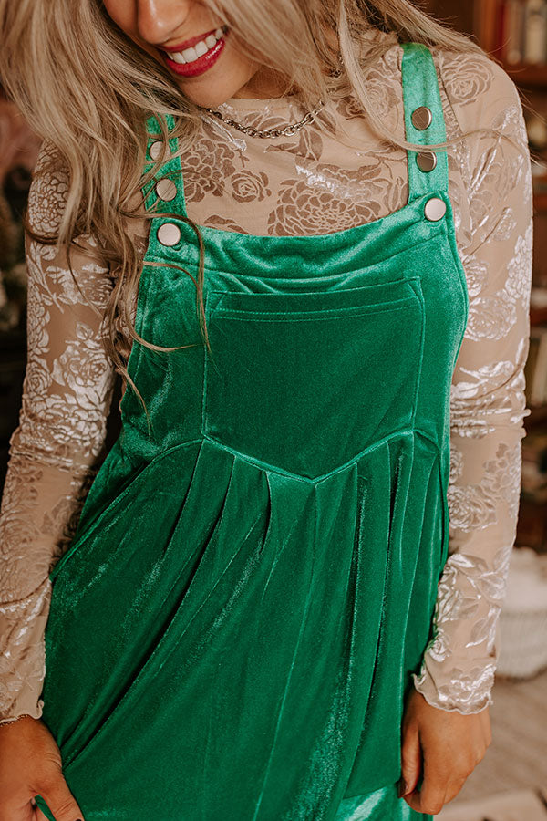 Evergreen State Of Mind Velvet Jumpsuit In Green Image - 2