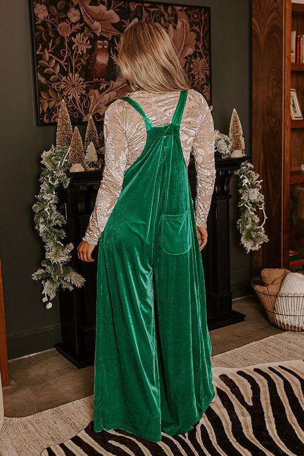 Evergreen State Of Mind Velvet Jumpsuit In Green Image - 5