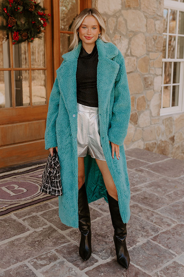 Plush Please Sherpa Coat In Turquoise