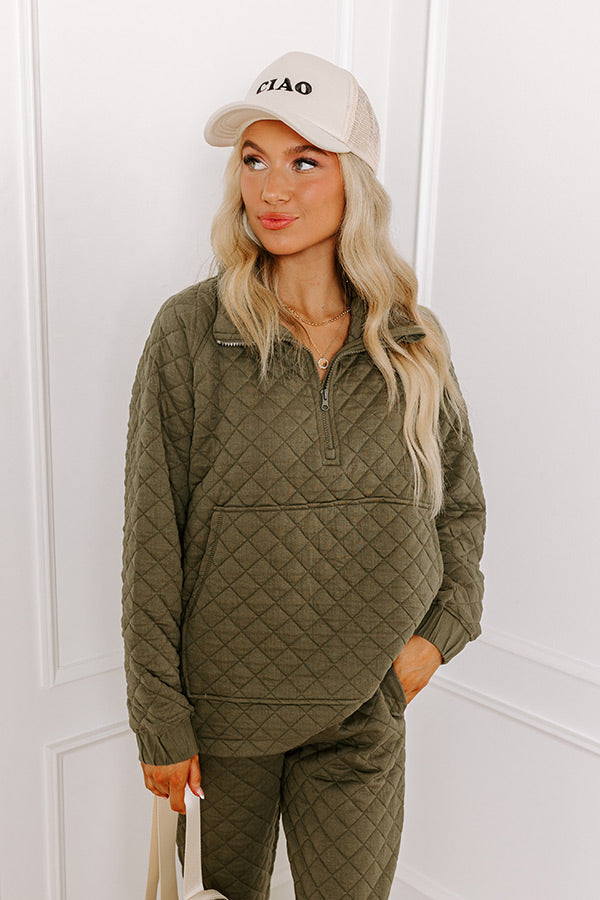 Paris Mornings Quilted Sweater In Dark Sage Image - 1