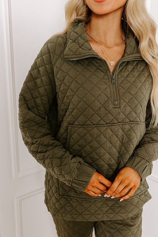 Paris Mornings Quilted Sweater In Dark Sage Image - 2