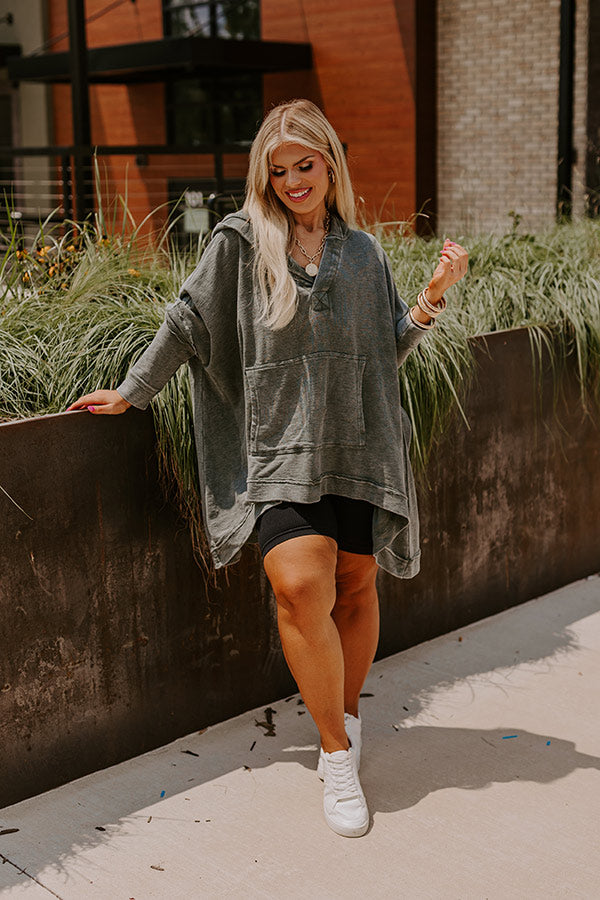 Latte Sipping Mineral Wash Oversized Hoodie in Deep Forest Curves